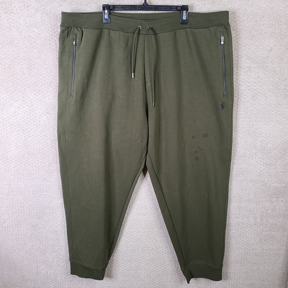 Polo Ralph Lauren Pants Men 4XB‎ Green Knit Jogger Zip Pocket Modern Blue Pony